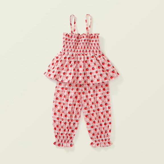 LYMAYTER Toddler kids Girls Summer 2-piece Outfits Print Sleeveless halter Tees Shirt Sets + Nine-minute pants Spring Cute sweet sets for Girls 2-8 T