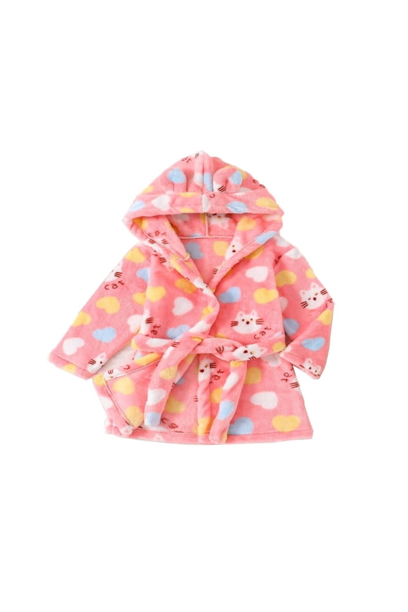 Toddlers Sleepwear Robe Girls and Boys Soft Hooded Robe Embroidery Bathrobe for All Seasons