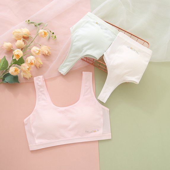 LYMAYTER Training Bras for Girls 7-12 Years Old Wireless Seamless Thin Breathable Daily Wear 75-90A