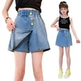 thumbnail image 1 of LYMAYTER Tween Girls Teen Girls Button Front Denim Skort A Line Casual Summer Regular Fit Shorts 5-14Y, 1 of 8