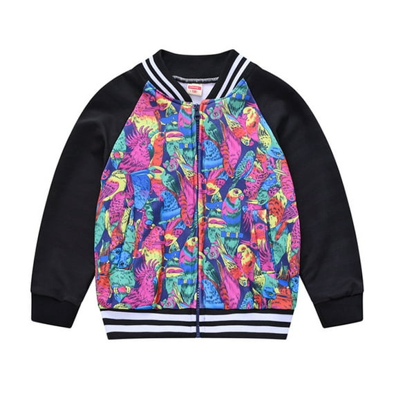 LYMAYTER Unisex Baseball Jacket Boys Girls Printed Cartoon Outerwear Kids Baby Casual Baseball Coat for 1-6 Years