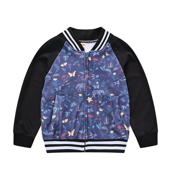 LYMAYTER Unisex Baseball Jacket Boys Girls Printed Cartoon Outerwear Kids Baby Casual Baseball Coat for 1-6 Years