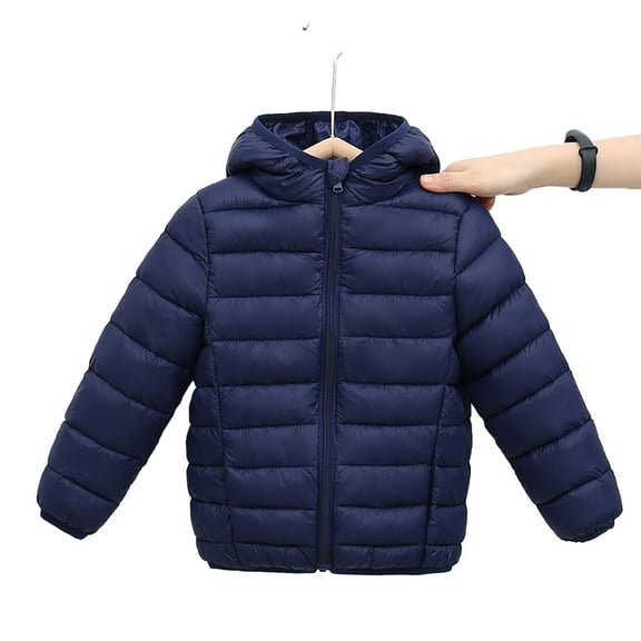 LYMAYTER Unisex Hooded Jacket for Kids Boys Girls Warm Long Sleeve Outerwear Toddler Solid Color down Cotton Coat 2 -17  Years