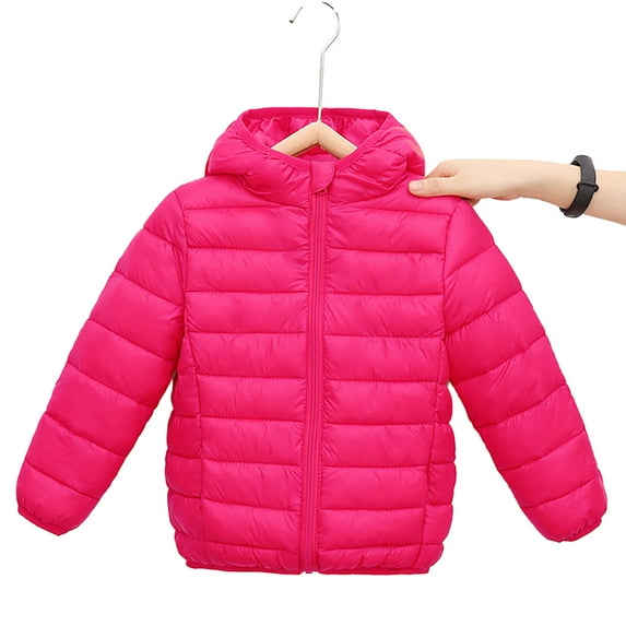 LYMAYTER Unisex Hooded Jacket for Kids Boys Girls Warm Long Sleeve Outerwear Toddler Solid Color down Cotton Coat 2 -17+ Years