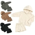 thumbnail image 1 of LYMAYTER Unisex Hoodie Sweatshirt Outfit for Kids Toddler Solid Color Long Sleeve T-Shirt Tops + Jogging Shorts Set for 1-14 Y 2PCS, 1 of 7