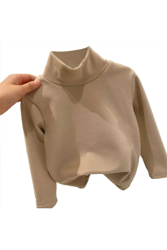 Unisex Infant High-Necked Bottoming Shirt Boys Girls Solid Color Long Sleeve T-Shirt Toddler Fall Winter Fleece Warm Jumper for 12M-7Y