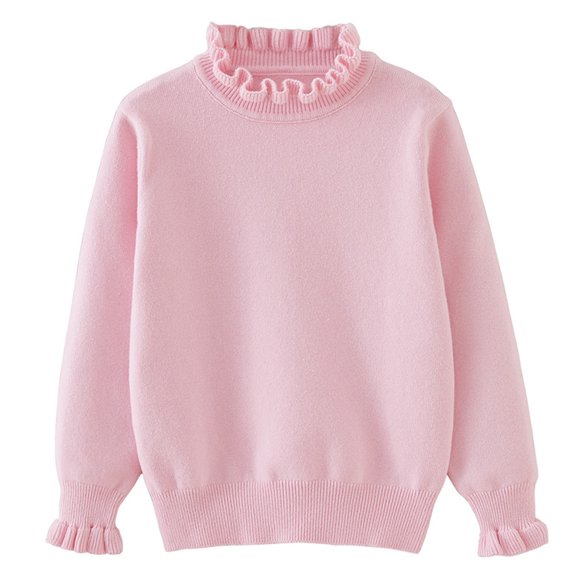 LYMAYTER Unisex Kids Knit Sweaters Boys Girls Ruffles Long Sleeve Jumper Sweater Toddler Fall Winter High-Neck Sweater for 1-12 Years