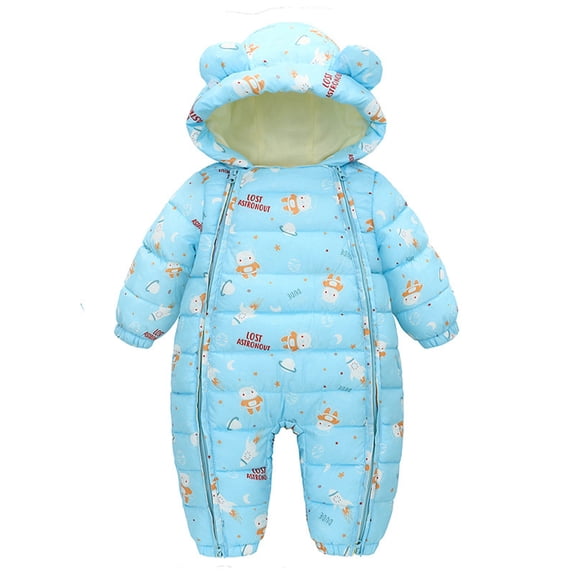 LYMAYTER Unisex Newborn Hooded Onesies Girls Fall Winter Printed Rompers Infant Cotton Long Sleeve Warm One-Piece for 0-24M