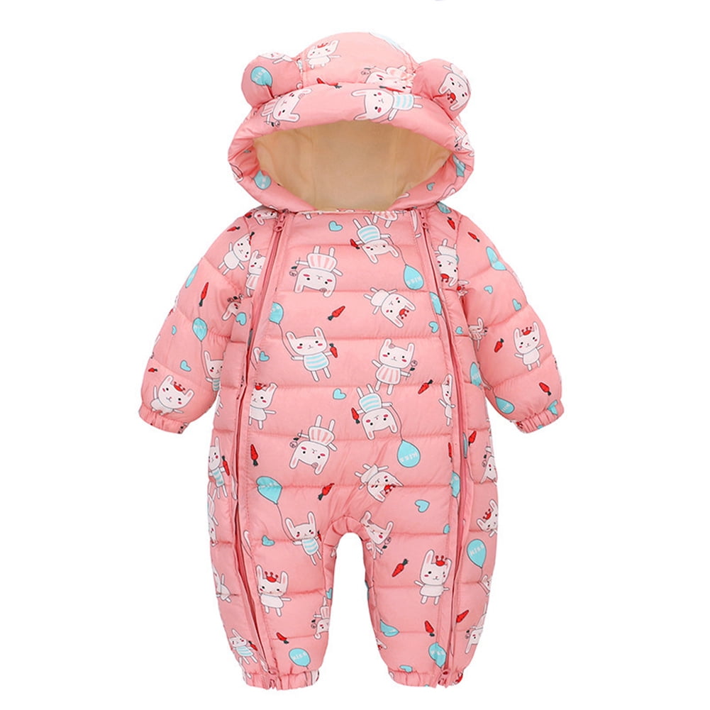 LYMAYTER Unisex Newborn Hooded Onesies Girls Fall Winter Printed Rompers Infant Cotton Long Sleeve Warm One-Piece for 0-24M