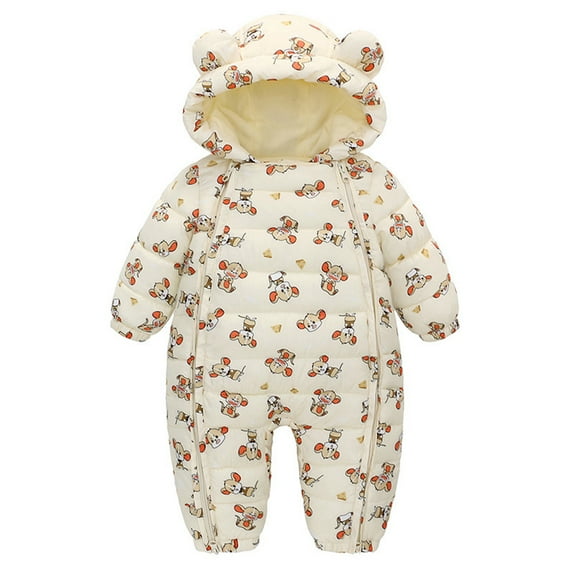 LYMAYTER Unisex Newborn Hooded Onesies Girls Fall Winter Printed Rompers Infant Cotton Long Sleeve Warm One-Piece for 0-24M