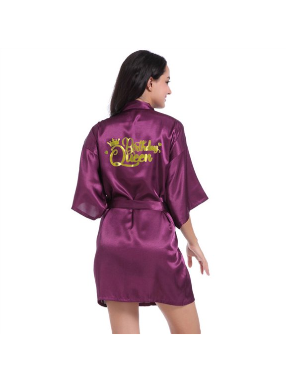 Wedding Party Robe for Women's Short Satin Kimono Rhinestones Bride Bridesmaid Bathrobe