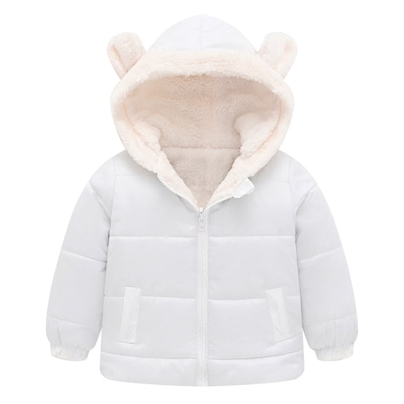 LYMAYTER Winter Kids Girls Cotton Jacket Baby Hooded Warm Jacket Toddler Solid Color Thickened Outerwear for 1-8 Years