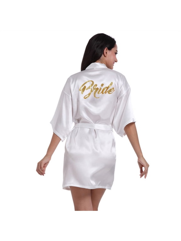  Women Bride Bridesmaid Robes Satin Long Kimono Wedding Party Golden Glitter Bathrobe S-2XL