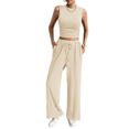 thumbnail image 1 of LYMAYTER Women Casual Outfit Set Solid Color Top Tank Pants Comfy Lounge Wear Everyday Versatile Set S-XL, 1 of 9