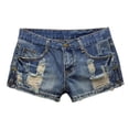 thumbnail image 1 of LYMAYTER Women Denim Shorts Low Waist Hole Jeans Summer Fallow Shorts Fashion Elastic Force Jeans for M-2XL, 1 of 7