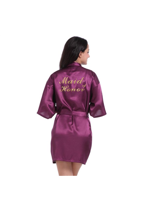 Women Fashion Bathrobe Summer New Short Soft Silk Gilded Letters for Sleepwear Robes S-2XL