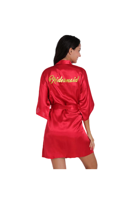 Women Fashion Bathrobes Golden Letter Bridal Robes Silk Kimono Party Short Robes S-2XL