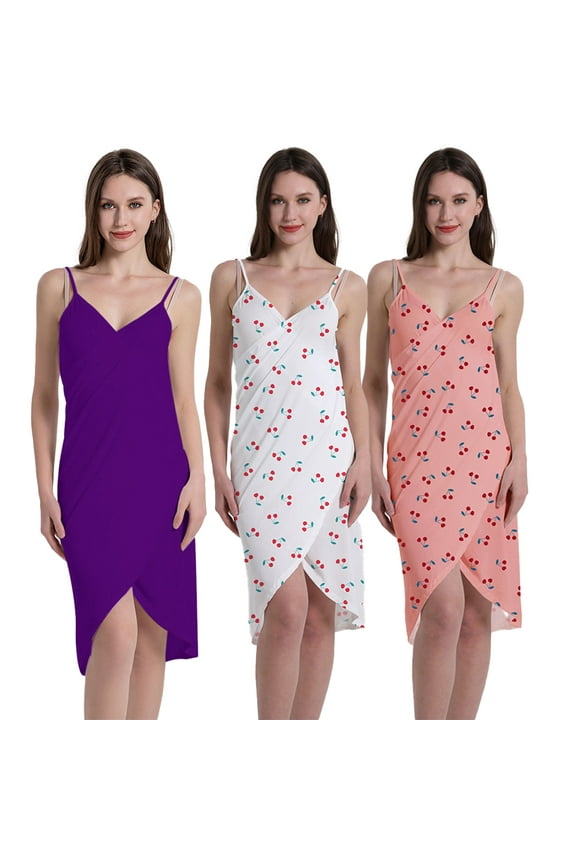Women Fashion Dresses Cherry Print Camisole Dresses Hawaii Beaches Slip Under Halter S-5XL