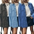 thumbnail image 1 of LYMAYTER Women Fashion Jacket Vintage Button Up Frayed Hem Denim Jacket Long Sleeve Large Pockets Cowboy Outwear S-2XL, 1 of 8