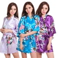 thumbnail image 1 of LYMAYTER Women Fashion Sleepwear Peacock And Blossom Soft Bathrobe V Neck Satin Short Robe for Wedding Party S-2XL, 1 of 8