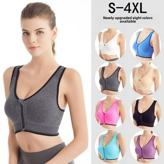 LYMAYTER Women Female Bra High Impact Zip Front Closure Sports Bras Underwear Support for Women Running Yoga S-3XL