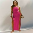 thumbnail image 1 of LYMAYTER Women Halter Dresses Knitted Fashion Open Back Dress for S-L Double High Slit Beach Long Dress, 1 of 7