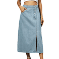 thumbnail image 1 of LYMAYTER Women Jean Skirt Casual Side Slit Denim Skirt High Waisted Button Mid-Length Skirt with Pockets, 1 of 9