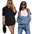thumbnail image 1 of LYMAYTER Women Jeans Jacket for S-2XL Washed Button Up Denim Coats Versatile Mid-Length Cowboy Outwear With Pockets, 1 of 8