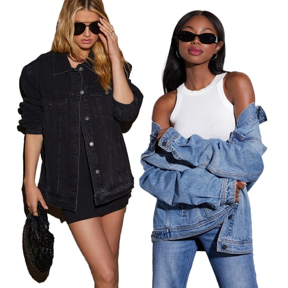 LYMAYTER Women Jeans Jacket for S-2XL Washed Button Up Denim Coats Versatile Mid-Length Cowboy Outwear With Pockets