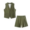 thumbnail image 1 of LYMAYTER Women Linen Cotton Vest Outfits Summer Sleeveless Tank Tops + Loose Shorts Set XS-XL, 1 of 9