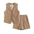 thumbnail image 1 of LYMAYTER Women Linen Cotton Vest Outfits Summer Sleeveless Tank Tops + Loose Shorts Set XS-XL, 1 of 9