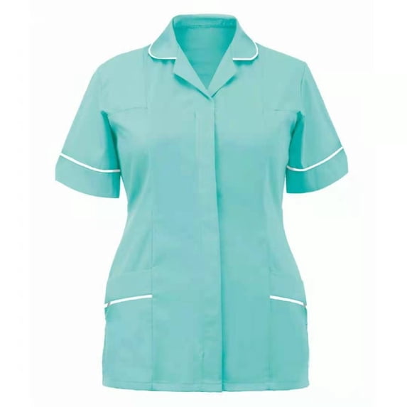 LYMAYTER Women Medical Scrub Tops Casual Solid Color Button down Collar Nursing Uniform Scrub Tops S-3XL