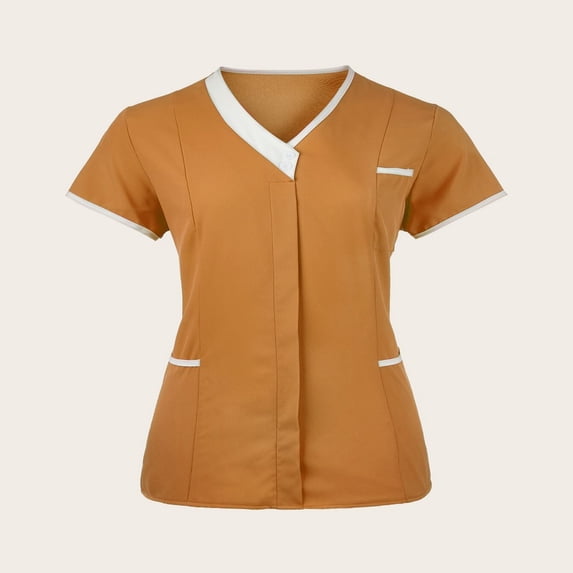 LYMAYTER Women Medical Scrub Tops for S-3XL Comfy V-Neck Button Scrub Top Casual Short Sleeve Workwear