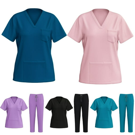 LYMAYTER Women Multi-pocket Design Nurse Uniform Quick-Dry Comfort Ventilate Routine Operating Room Nurse Uniform for S-2XL