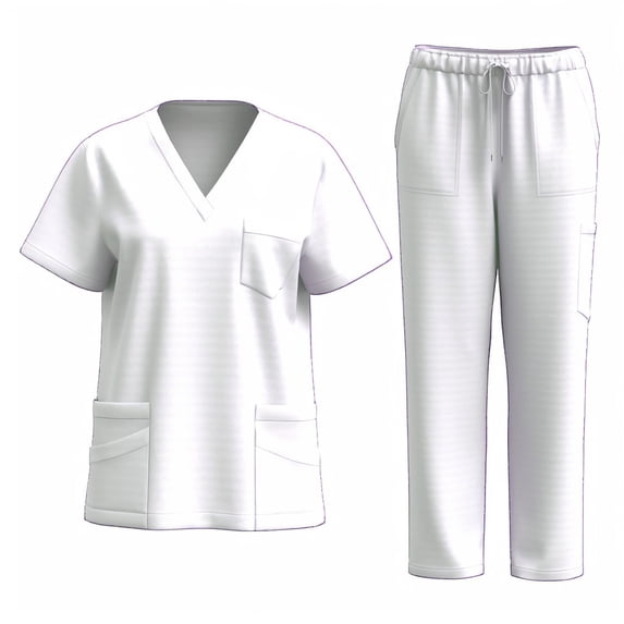 LYMAYTER Women Nurse Uniform Suit V-Neck with Pocket Medical Uniform Suit Leisure Easy Female Care Uniforms S-2XL