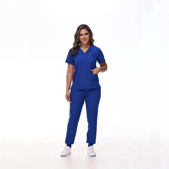 LYMAYTER Women Nurse Uniform Summer Fashion Medical Uniform for S-2XL Stretch Top + Jogger Pants Medical Workwear Set