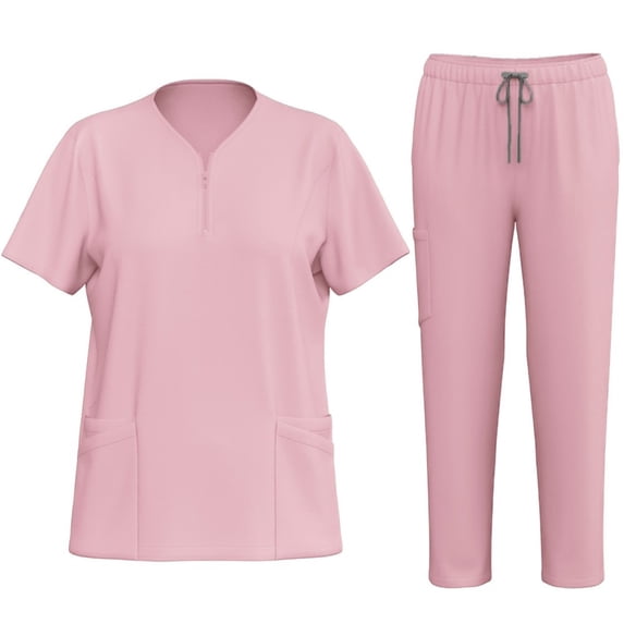 LYMAYTER Women Nurse Uniform V-Neck Female Medical Uniform Solid Color Medical Uniform Set Easy Care Uniforms S-2XL