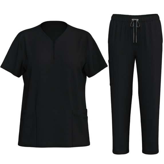 LYMAYTER Women Nurse Uniform V-Neck Female Medical Uniform Solid Color Medical Uniform Set Easy Care Uniforms S-2XL