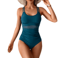 thumbnail image 1 of LYMAYTER Women One-Piece Swimsuit Solid Color Spliced Netting Skintight Sling Fashion for Swimwear S-2XL, 1 of 10