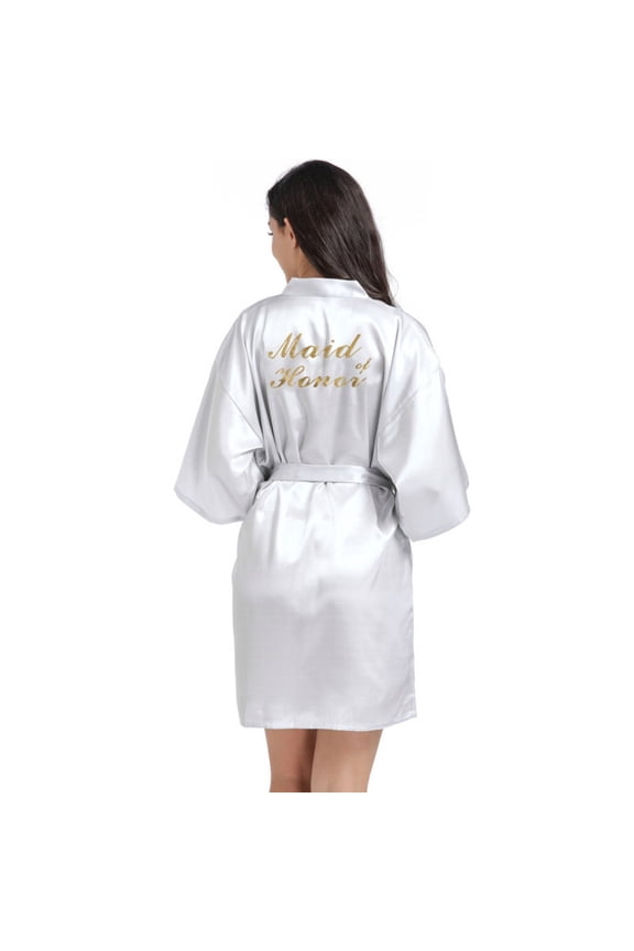 Women Satin Robe Short Gold Glitters Bride Bridesmaid Wedding Party Sleepwear Bathrobe S-2XL