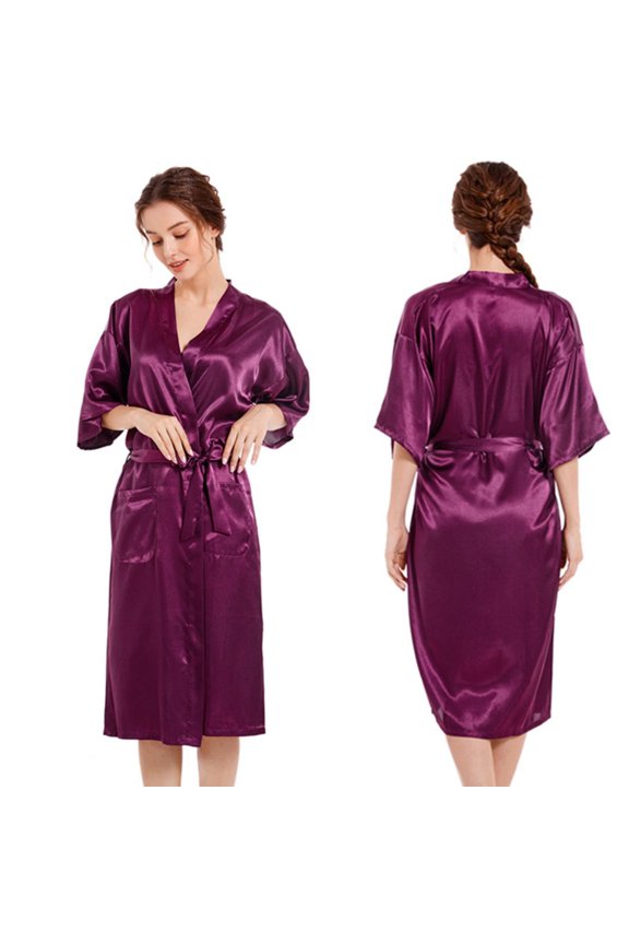 Women Satin Robe Soft Luxurious Bathrobe Mid-Length Elegant Loungewear for Spa & Home M-3XL