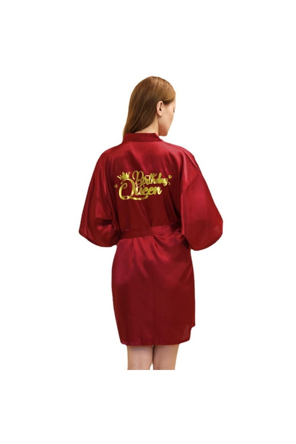 Women Short Sleeve Robe Summer Lightweight Silk Bathrobe for S-2XL Foil Letter Party Robes