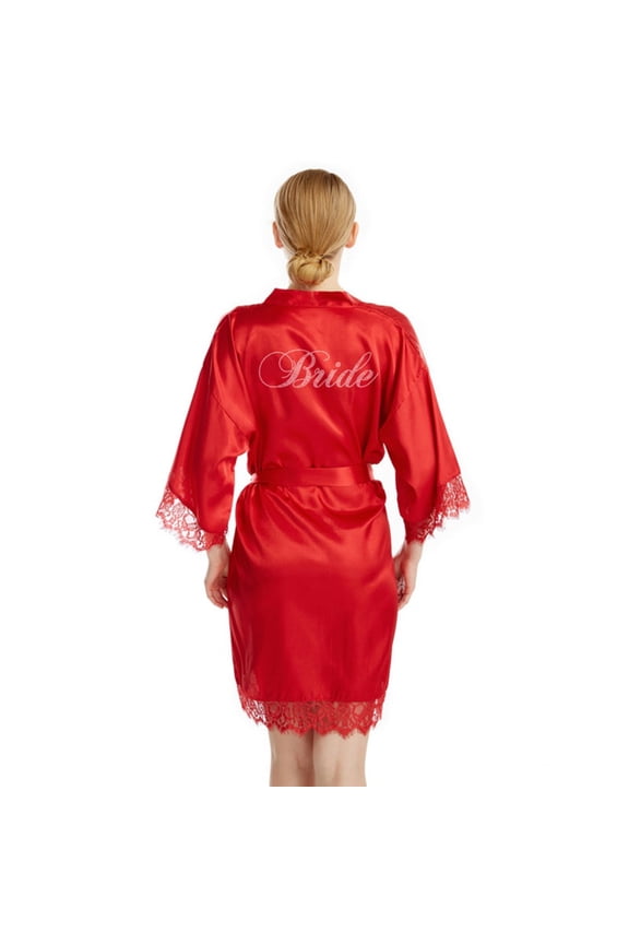 Women Silk Robe Satin Lace Bathrobe Sleepwear Wedding For Bridal Bridesmaid Short Robes S-2XL
