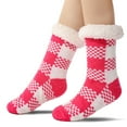 thumbnail image 1 of LYMAYTER Women Slip Grip Socks Fashion Buffalo Plaid Fuzzy Socks Winter Non-Slip Sole Slippers Socks, 1 of 7