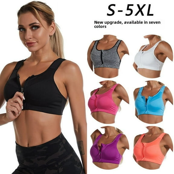 LYMAYTER Women Sports Bras Plus Size Cross Back Bra Comfort Shockproof Wirefree Bra Zip Front Sports Running Bras S-5XL