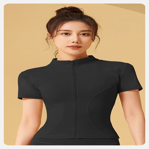 LYMAYTER Women Sports Jacket Lightweight Full Zip Active Track Jacket Short Sleeve Slim Fit Top S-2XL