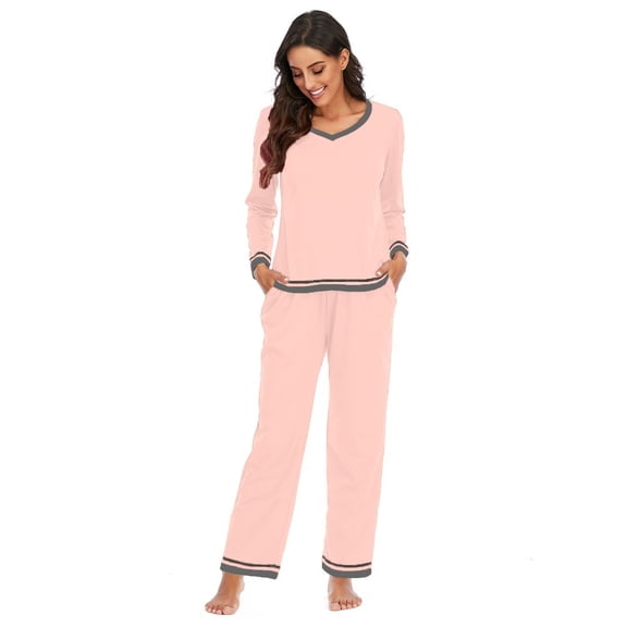 LYMAYTER Women T-Shirt Pajamas Outfit Long Sleeve Soft Sleepwear Solid Color Loungewear Set S-XXL