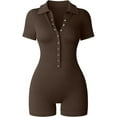 thumbnail image 1 of LYMAYTER Women Yoga Onesies Summer V-Neck Short Sleeve Bodysuit Female Casual Stretch Jumpsuits S-XL, 1 of 8