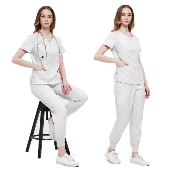 LYMAYTER Women's Absorb Sweat Medical Uniform Nurse Uniform Solid Color Quick-Dry Short Sleeve Medical Uniform S-2XL