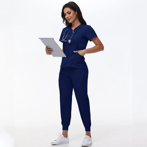 LYMAYTER Women's Absorb Sweat Medical Uniform Nurse Uniform for S-2XL Solid Color With Pockets Nurse Uniform Set
